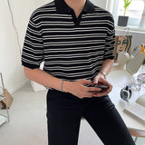 Mariner Shirt Short-Sleeved Knitting Polo Shirt Men's Summer Korean Style Loose Retro