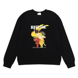 Rhude Hoodie Printed Cotton Terry Hip Hop Men and Women Casual round Neck Sweater