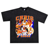 Basket Ball Star T Shirt Basketball Chris Pau Washed Distressed Printed Personalized T-Shirt Retro Short Sleeve
