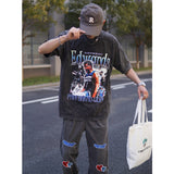 Basket Ball Star T Shirt Basketball Short Sleeve Anthony Edwards Washed Distressed T-shirt Loose