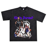 Basket Ball Star T Shirt Basketball Kevin Durant Washed Distressed Printed T-Shirt Personalized Short Sleeve Pure Cotton