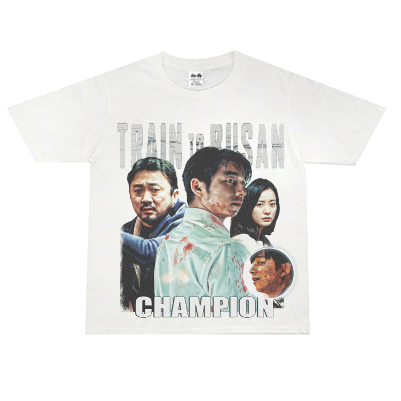 Film Star T Shirt Loose Retro Street Cotton T-shirt Men and Women