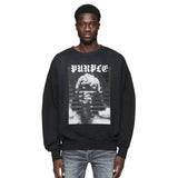 Purple Brand Distressed Sweatshirt Fashion Washed Black Long Sleeves Top