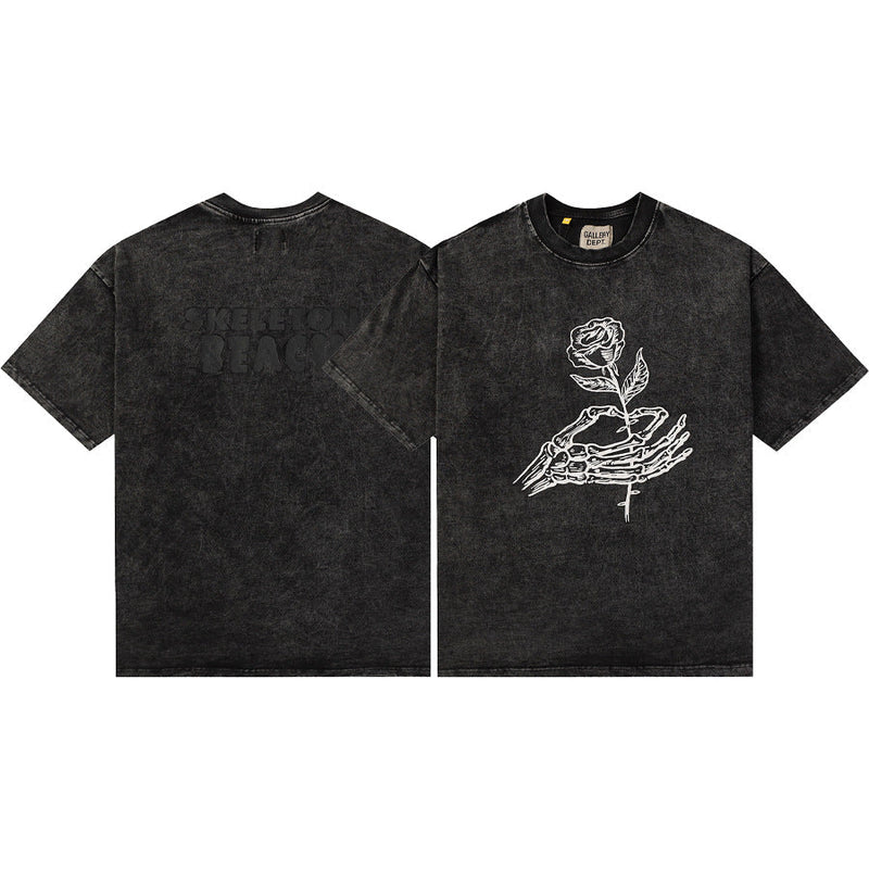 Gallery Dept T-Shirt Hand Painted Ink Splashing Alphabet Washed Retro Short Sleeve T-Shirt