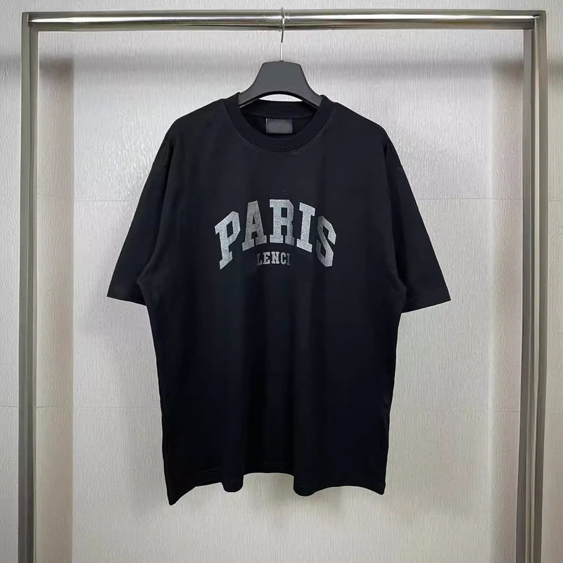 Men T-shirts Paris old wash water print short sleeve crew neck T-shirt