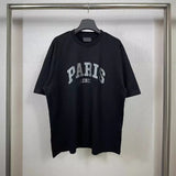 Men T-shirts Paris old wash water print short sleeve crew neck T-shirt