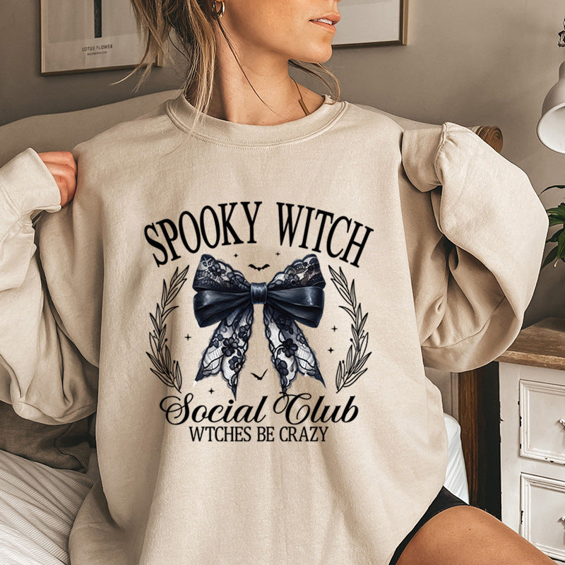 Halloween Bow Spooky Club Print Women Sweatshir