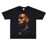 Basket Ball Star T Shirt Lebron James Washed Distressed Street American T-Shirt Loose