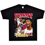 Basket Ball Star T Shirt Jimmy Butler Printed Washed Distressed T-shirt Cotton Short Sleeve round Neck