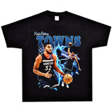 Basket Ball Star T Shirt Towns Washed Distressed Printed T-shirt Retro Short Sleeve round Neck Loose