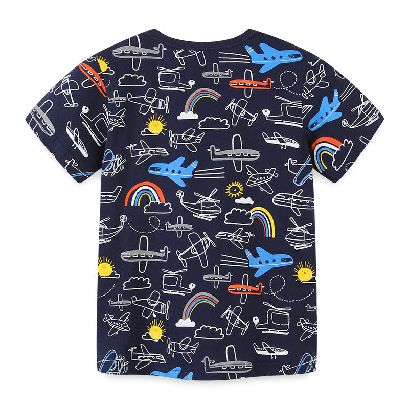 Boy T Shirt Children's Short-Sleeved T-shirt Summer Boys' round Neck Printed Children T-shirt Needle