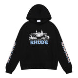 Rhude Hoodie Castle Printed Cotton Men's and Women's Hoodie