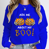 Halloween Pumpkin Ask Me About My Boo Print Round Neck