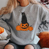 Fashion Halloween Black Cat Pumpkin Print Oversize