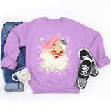 Christmas Pink Claus Print Crew Neck Sweatshirts