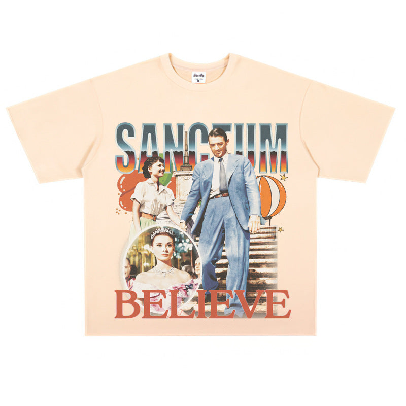 Film Star T Shirt Movie Nostalgia Audrey Hepburn Rome Loose Retro Street T-shirt