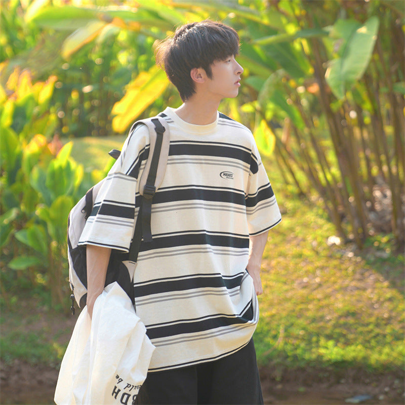 Mariner Shirt Japanese-Style Retro Summer Boy's Short Sleeve T-shirt Striped Navy-Striped Shirt