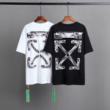 Off Whtie T Shirts Distressed Arrow Print Male And Female Trendy Brand Short Sleeve