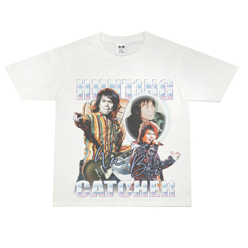 Film Star T Shirt Loose Heavy Retro Street Cotton American T-shirt Men and Women