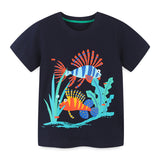 Boy T Shirt Children's Clothing Summer Boys' T-shirt Knitted Cotton Cartoon Dinosaur Printed Short Sleeve T-shirt
