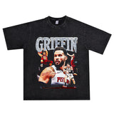 Basket Ball Star T Shirt Basketball Short Sleeve Washed Distressed round Neck T-shirt Loose