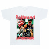 Basket Ball Star T Shirt Washed Distressed Printed T-Shirt Short Sleeve Loose Retro Cotton