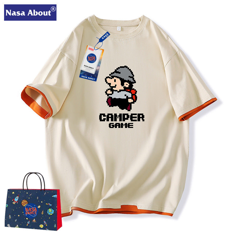 Nasa T Shirt Short-Sleeved T-Shirt Men'S Summer Trendy Loose Casual Cotton T-Shirt