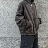 MIJKO Men's Jacket Splicing Zip Cardigan Loose Hooded Sweater