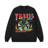 Vintage Hoodie travis scott street print hooded sweater crew neck