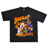 Basket Ball Star T Shirt Basketball Print Carmelo Anthony Washed Distressed T-shirt Loose