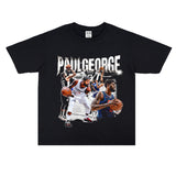Basket Ball Star T Shirt Basketball Paul George Washed Distressed Printed T-Shirt Vintage Cotton Short Sleeve