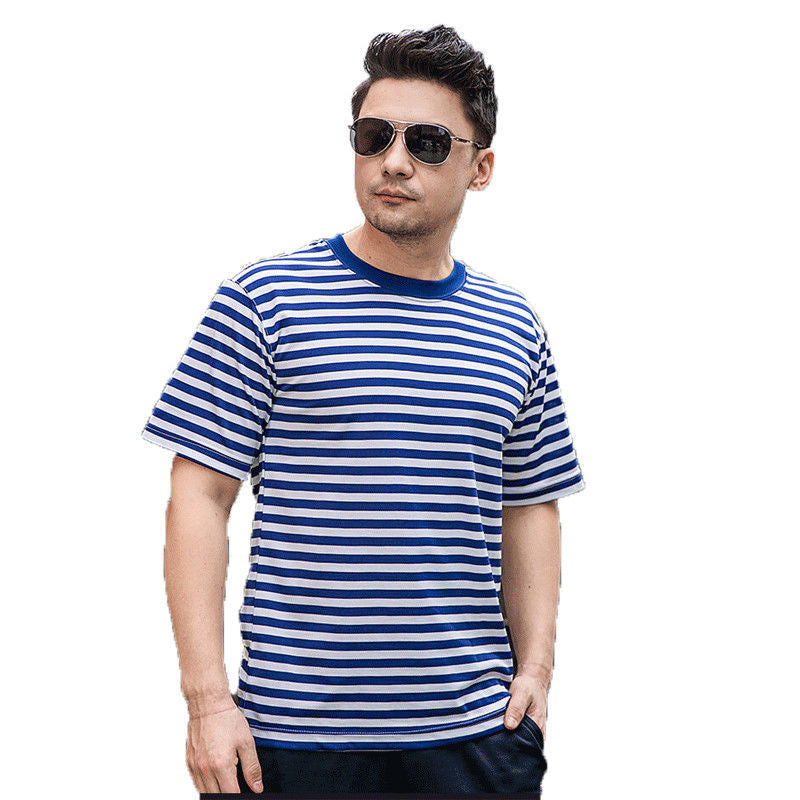Mariner Shirt Retro Navy-Striped Shirt Summer Short Sleeve Striped Bottoming Shirt Men's and Women's round Neck T-shirt