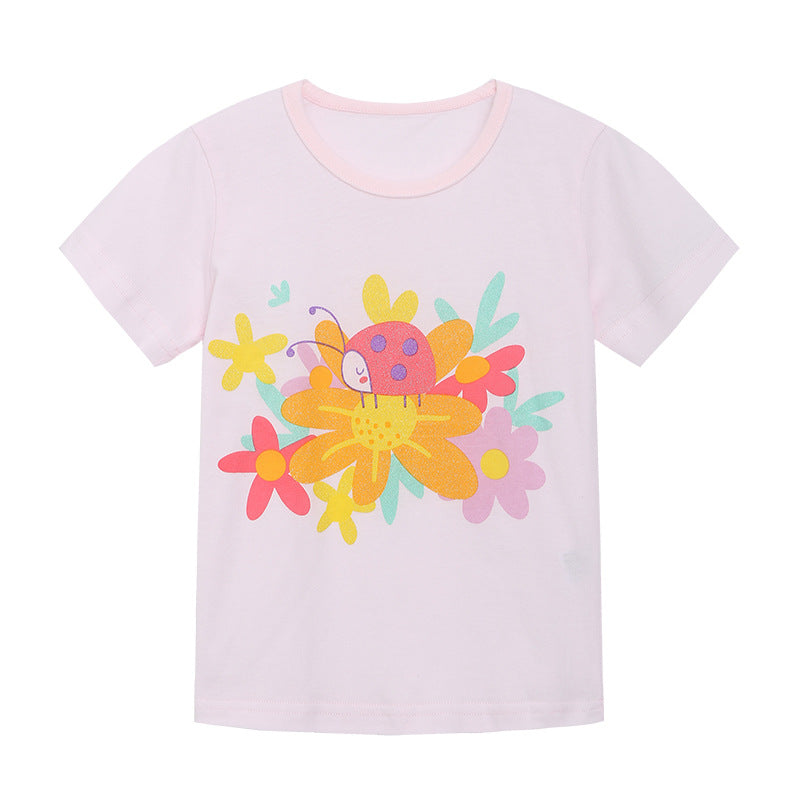 Boy T Shirt Summer Girls T-shirt Short Sleeve-Way Top Cartoon Printed round Neck