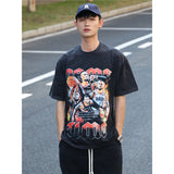 Basket Ball Star T Shirt Damian Lillard Short Sleeve Washed Distressed T-shirt Loose