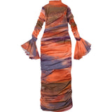 Lady Gaga Meet Dress Slim Skirt Suit Flared Sleeve Turtleneck Mesh