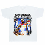 Basket Ball Star T Shirt Basketball Washed Distressed Short Sleeve Printed round Neck Loose T-shirt Pure Cotton