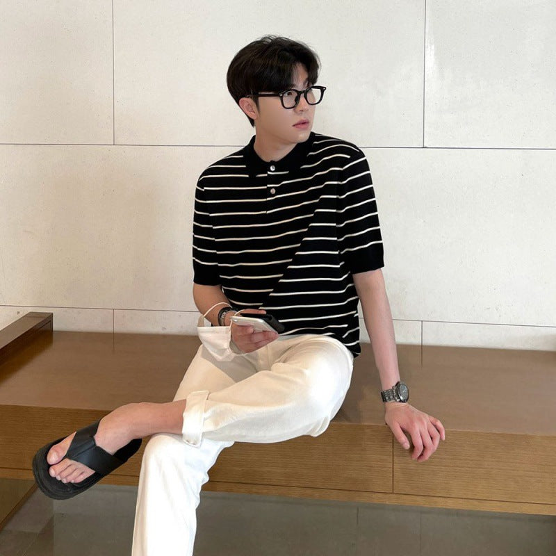 Mariner Shirt Short-Sleeved Lapel T-shirt Men's Summer Trendy Casual All-Matching Polo Shirt