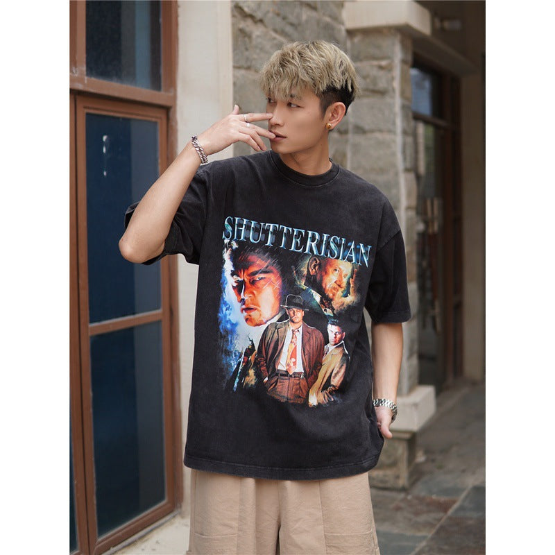 Film Star T Shirt Cotton Short Sleeve Loose Retro American T-shirt Men