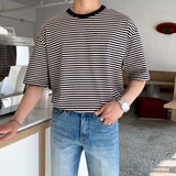 Mariner Shirt Striped Short-Sleeved T-shirt Cotton Summer round Neck Semi-Loose