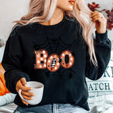 Halloween Boo Spider Web Print Hoodless Sweatshirt For Women