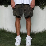 MIJKO Men Shorts Casual Pants Drawstring Splicing Camouflage Shorts