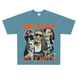 Film Star T Shirt Loose American Retro Street Cotton Crew Neck Personality T-shirt Men and Women