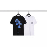 CHH Chrome Heart T Shirts Blue Cross Loose Crew Neck Short Sleeve