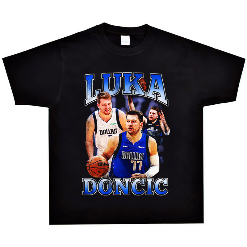Basket Ball Star T Shirt Luka Donchevie Short Sleeve Printed Cotton T-shirt Retro Loose