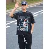 Basket Ball Star T Shirt Basketball Ja Morant Printed Washed Distressed T-Shirt Cotton Short Sleeve Loose