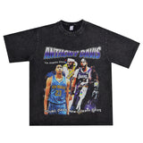 Basket Ball Star T Shirt Short Sleeve Printed T-shirt Retro Hip Hop Loose Cotton Washed Distressed