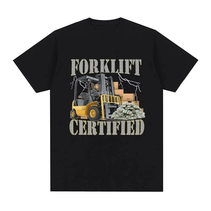 Funny Forklift Certified Operator Print T-Shirt Men Vintage