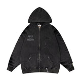Gallery Dept Hoodie Embroidery Letter Splash Ink Wash Hooded Sweater Cardigan Jacket