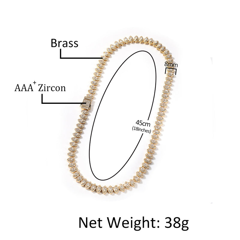 Chains Hip Hop Zircon Necklace ins Horse Eye Necklace Full of Diamonds Spectrum Royalty