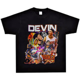 Basket Ball Star T Shirt Basketball Washed Distressed Devin Booker Short Sleeve Loose-Fitting Pure Cotton T-Shirt